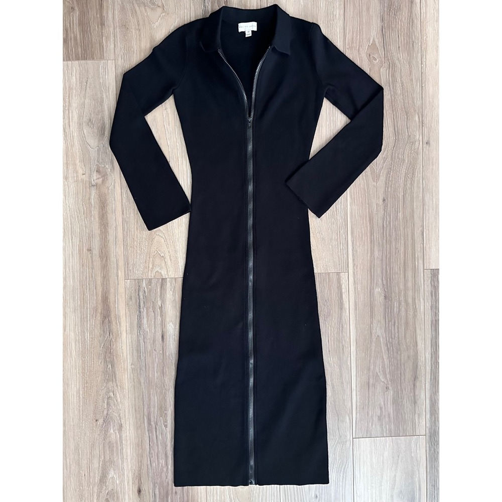 Pretty Lavish Beau Ribbed Knit Full Zip Front Midi Dress XS Quiet Luxury Sleek